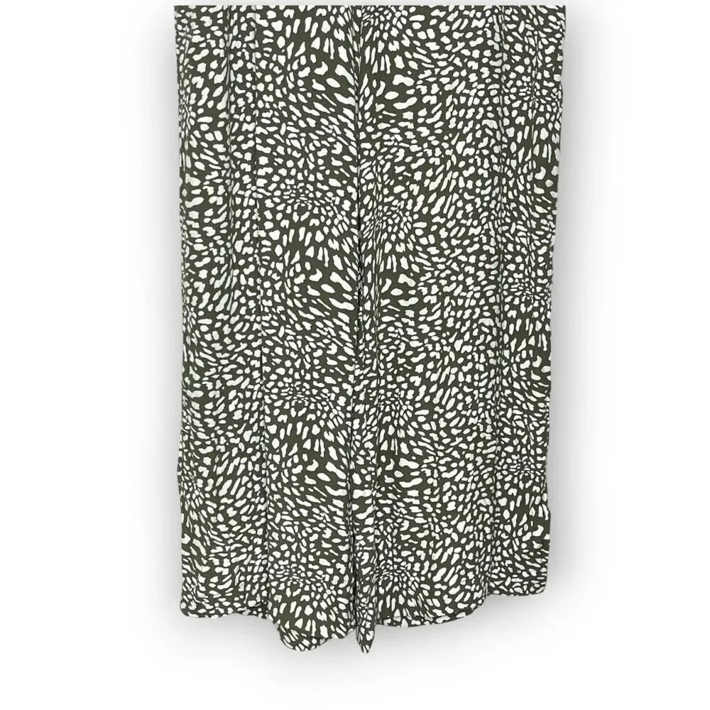 Ann Taylor Loft Wide Leg White Green Animal Print Crop Pants Women's Size Large